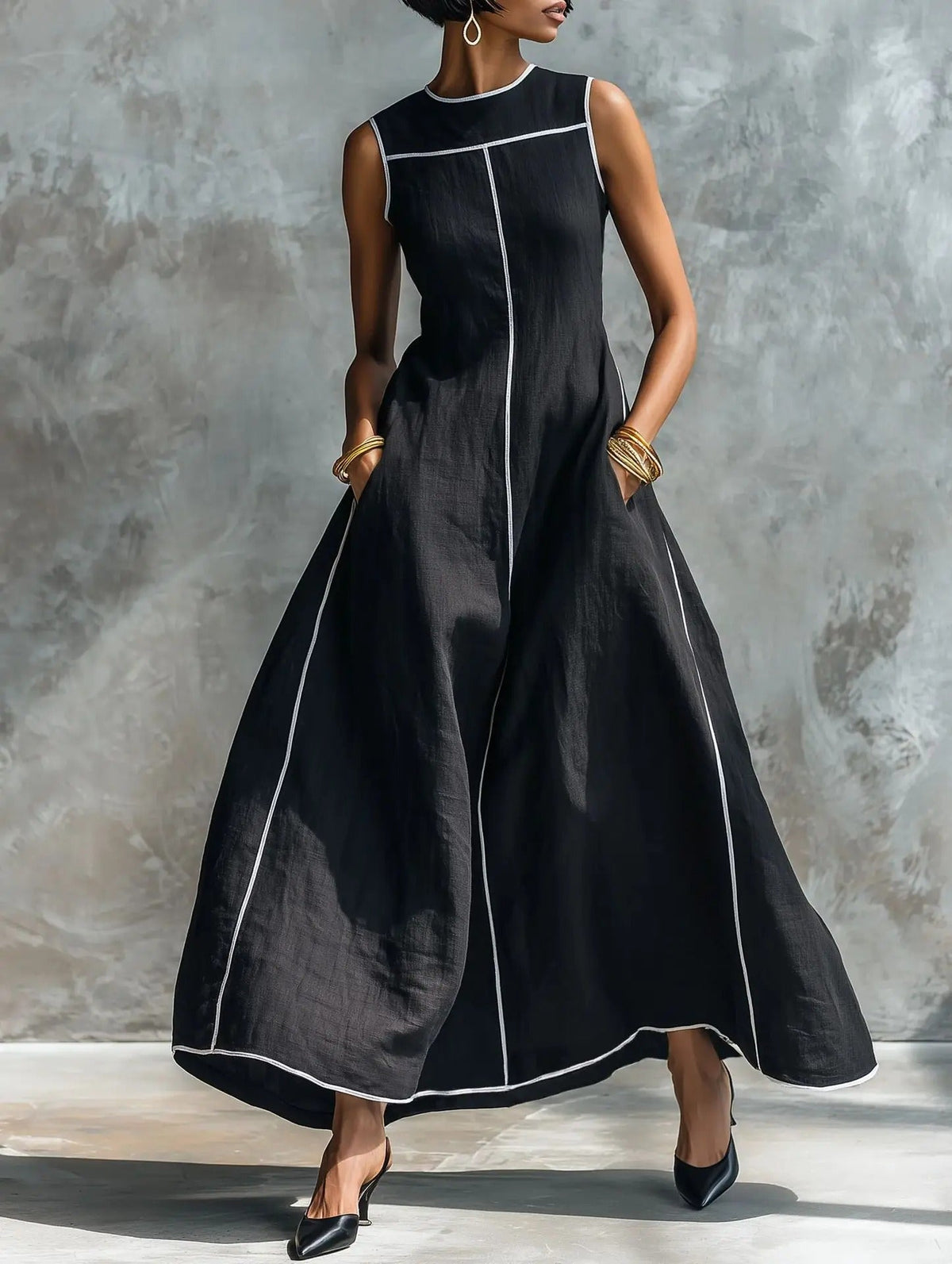 Carlota Maxi Dress Black With Ribetes In Contrast – Sienna Noosa