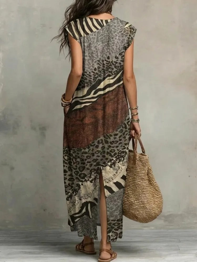 Sabina Valentina Maxi Dress Shirt With Print Leopard And Details In Contrast – Sienna Noosa