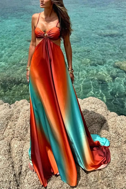 Zahara Samira Maxi Dress Halter With Print Geometric – Sienna Noosa