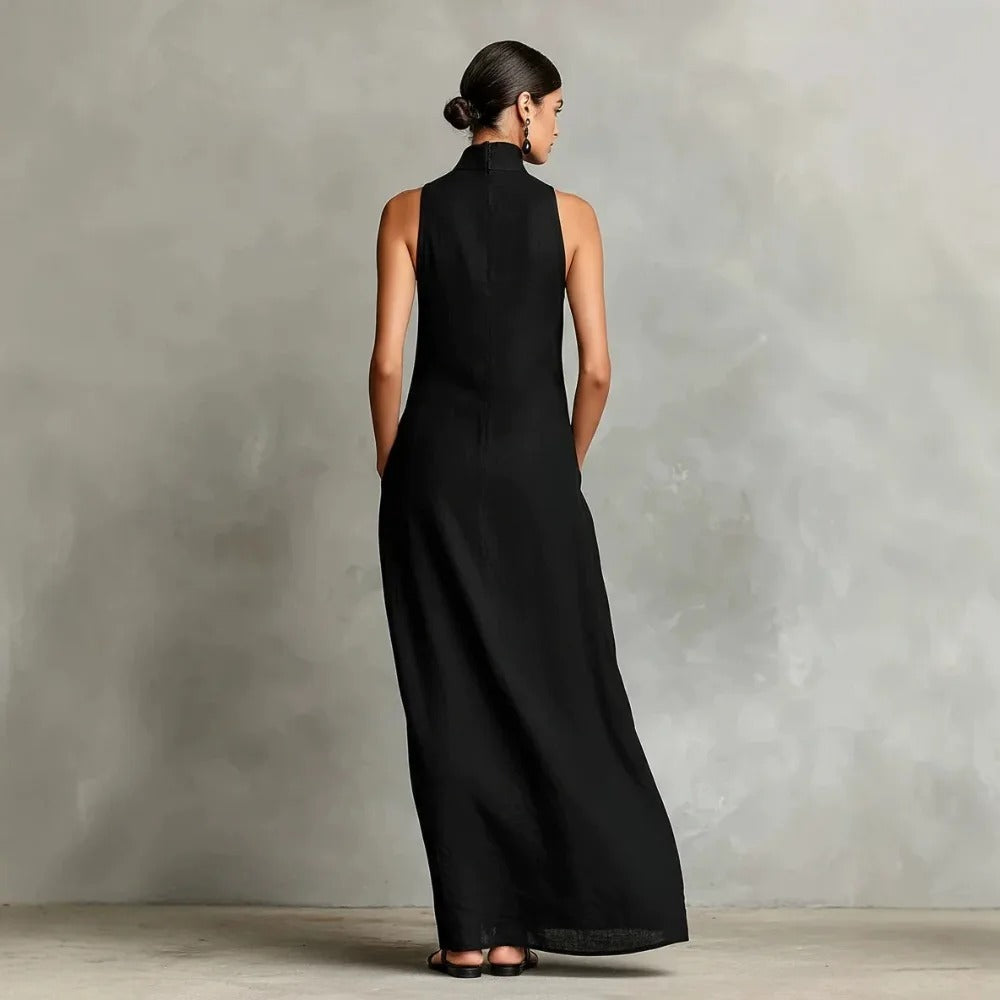 Celina Marina Dress Long Relaxed Without Sleeves With Neck High – Sienna Noosa