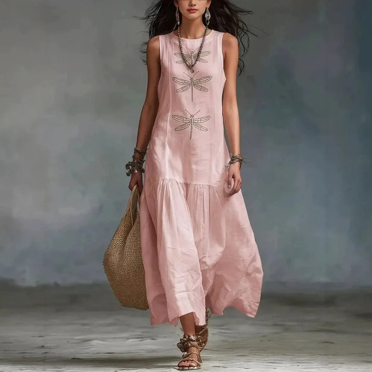 Barbara Daniela Midi Dress Bohemian With Print Libelulas – Sienna Noosa