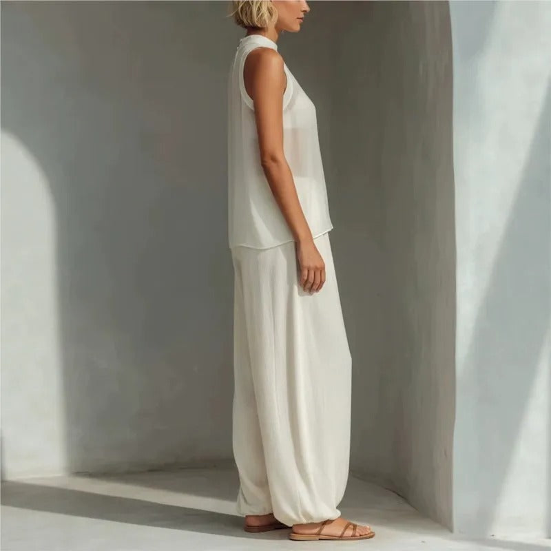 Angelica White Set Two-Piece With Top Halter And Trousers Palazzo – Sienna Noosa