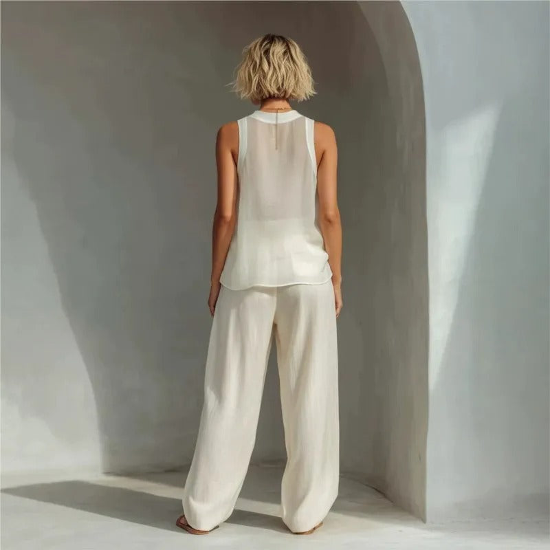Angelica White Set Two-Piece With Top Halter And Trousers Palazzo – Sienna Noosa
