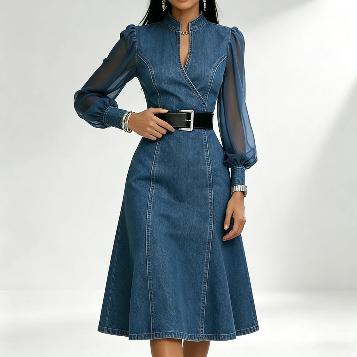 Elena Dress Denim Long With Split – Sienna Noosa
