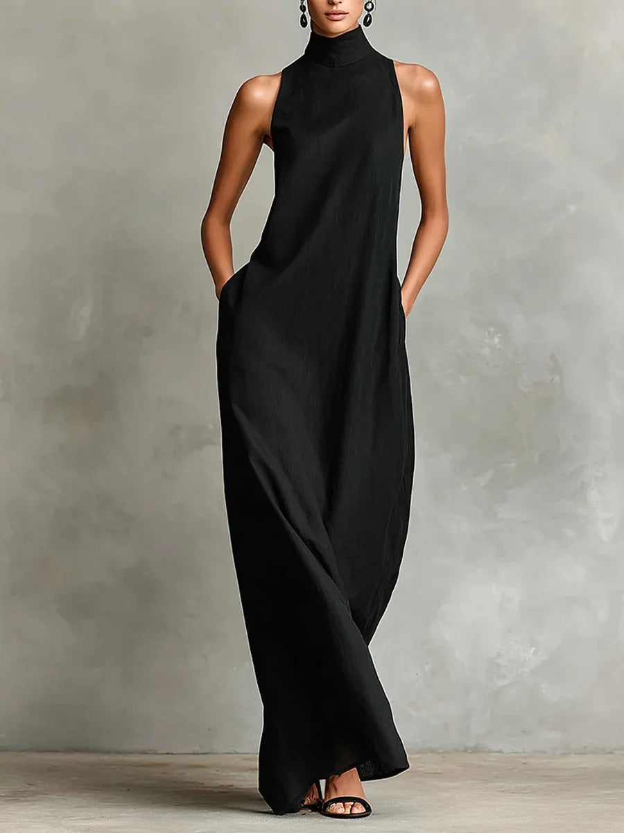 Celina Marina Dress Long Relaxed Without Sleeves With Neck High – Sienna Noosa