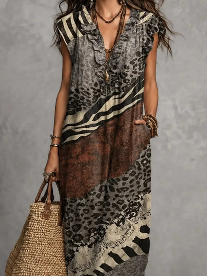 Sabina Valentina Maxi Dress Shirt With Print Leopard And Details In Contrast – Sienna Noosa