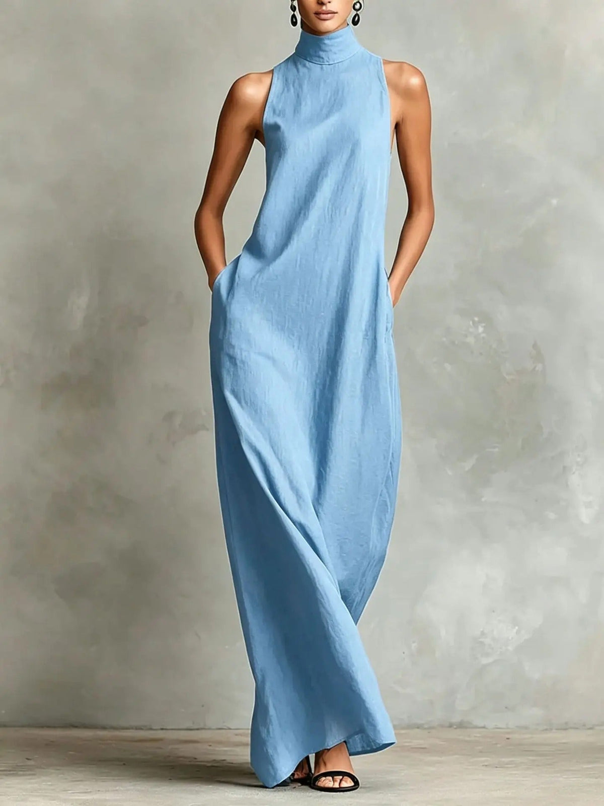 Celina Marina Dress Long Relaxed Without Sleeves With Neck High – Sienna Noosa