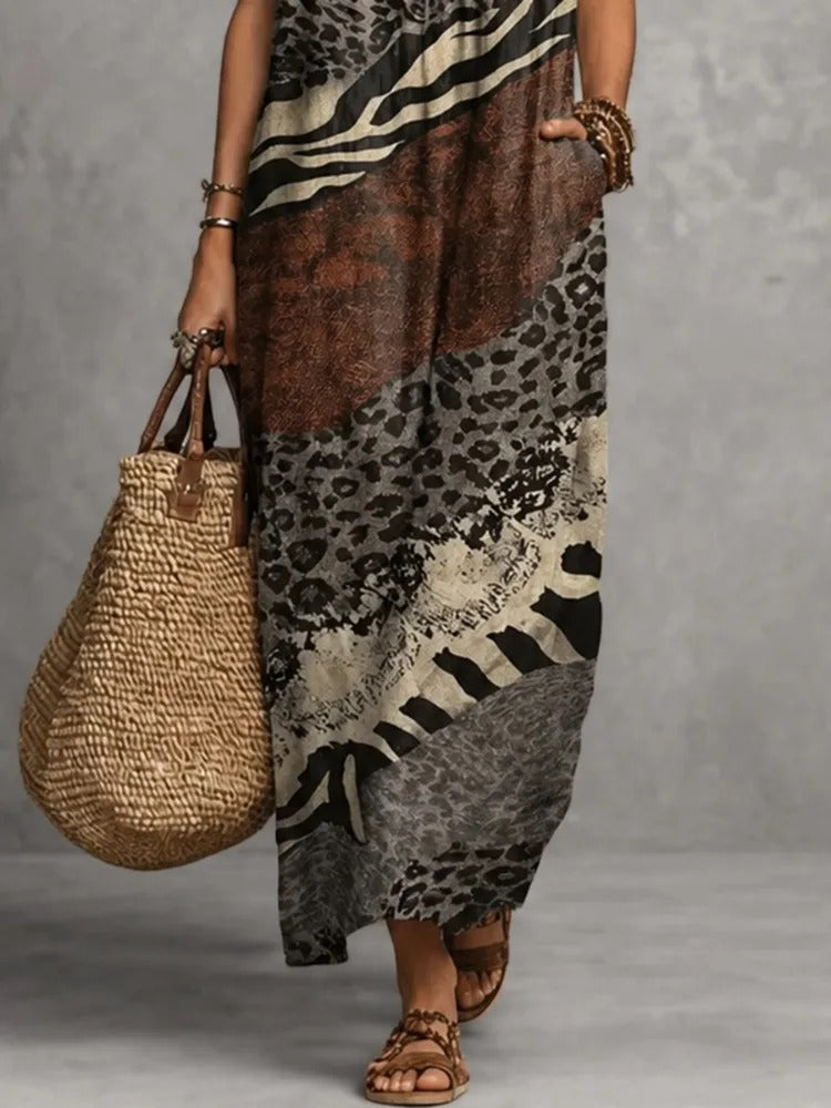Sabina Valentina Maxi Dress Shirt With Print Leopard And Details In Contrast – Sienna Noosa