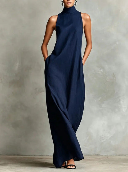 Celina Marina Dress Long Relaxed Without Sleeves With Neck High – Sienna Noosa