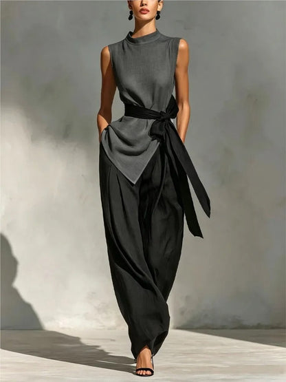 Claudia Set Elegant Two-tone With Top Asymmetric And Trousers Wide – Sienna Noosa