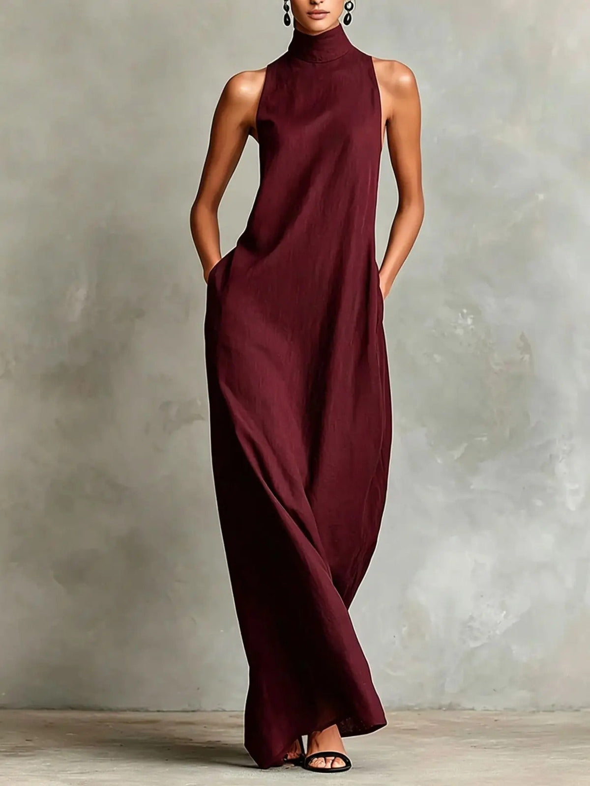 Celina Marina Dress Long Relaxed Without Sleeves With Neck High – Sienna Noosa