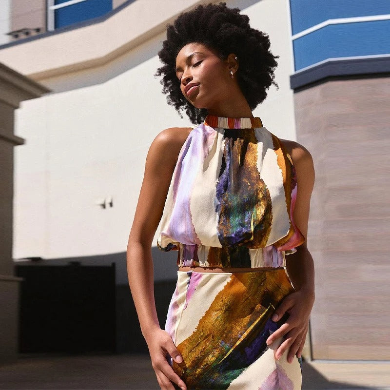 Élodie Amelie Maxi Dress Halter Floral With Skirt Ruffles – Sienna Noosa