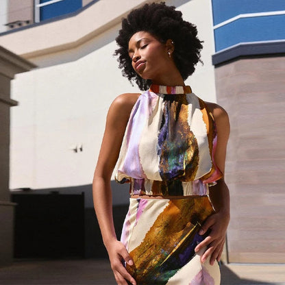 Élodie Amelie Maxi Dress Halter Floral With Skirt Ruffles – Sienna Noosa
