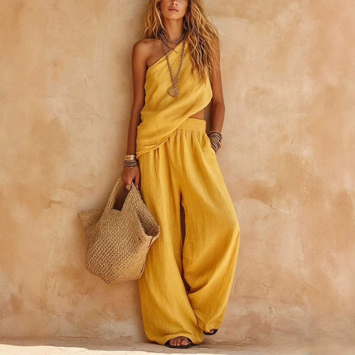 Carlota Adriana Maxi Dress Asymmetric Effect Linen – Sienna Noosa