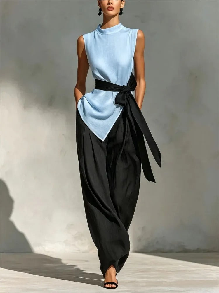 Claudia Set Elegant Two-tone With Top Asymmetric And Trousers Wide – Sienna Noosa