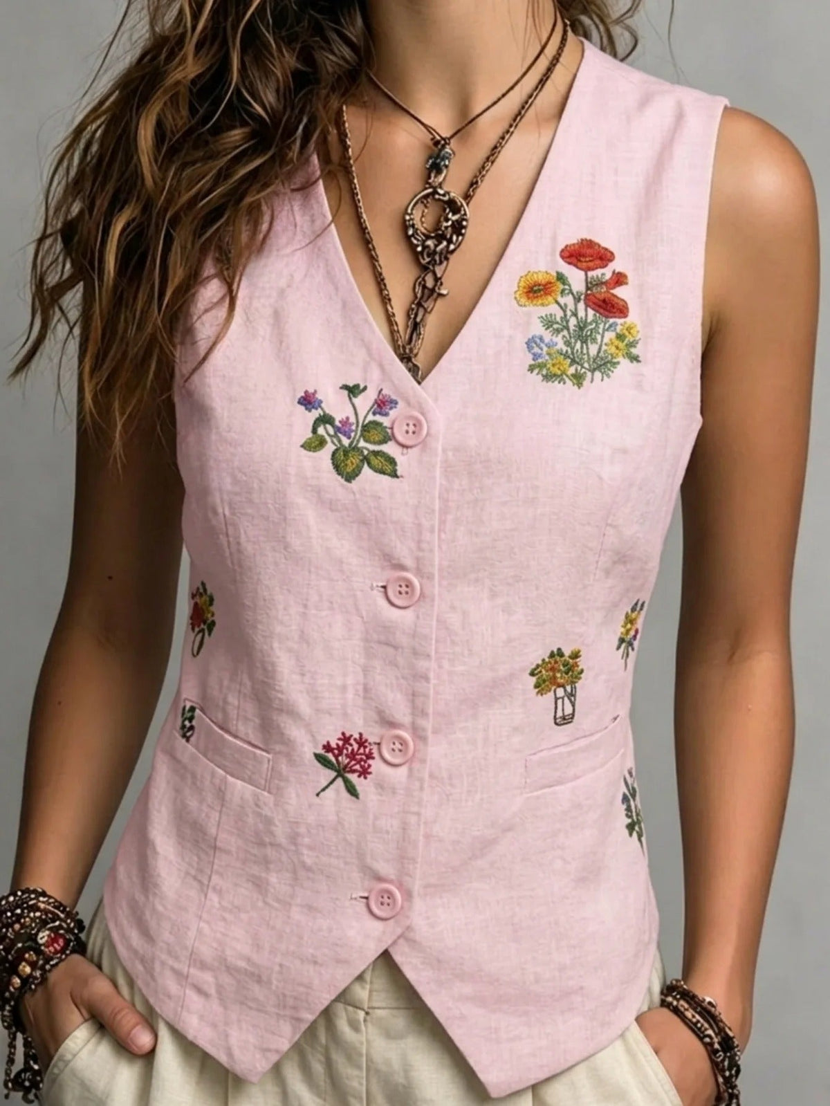 Jimena Waistcoat Floral With Solapas – Sienna Noosa