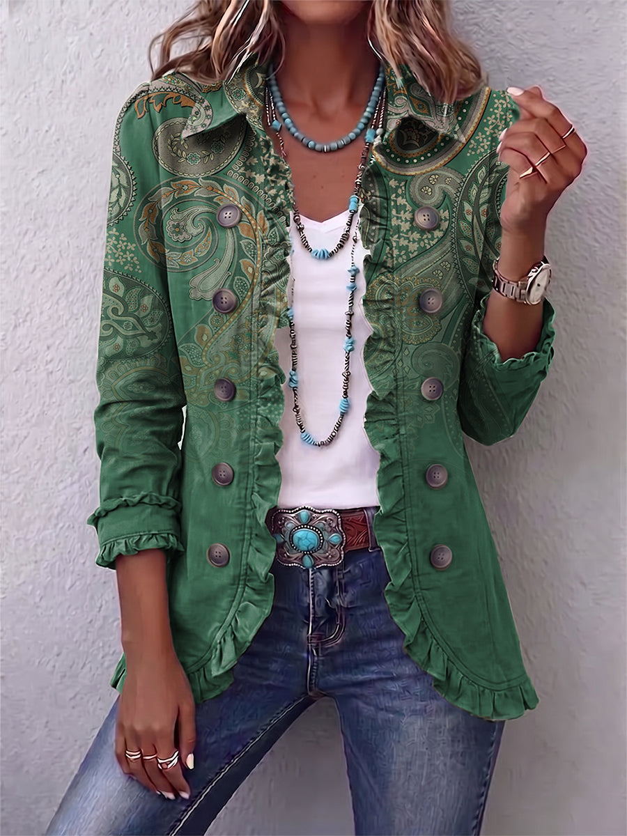 Jacinta Jacket Paisley Green With Ruffles – Sienna Noosa