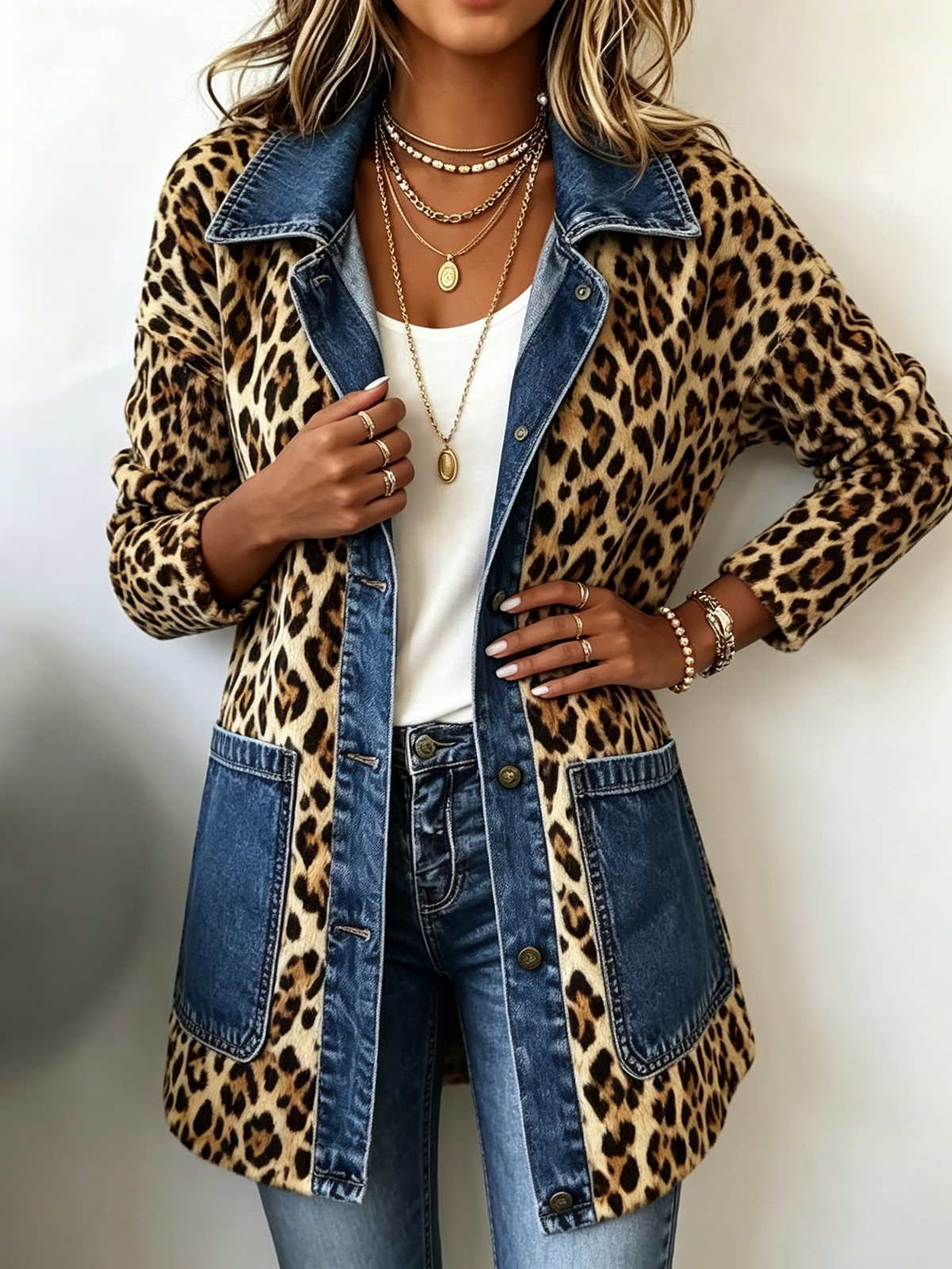 Lorena Jacket Long Leopard With Denim – Sienna Noosa