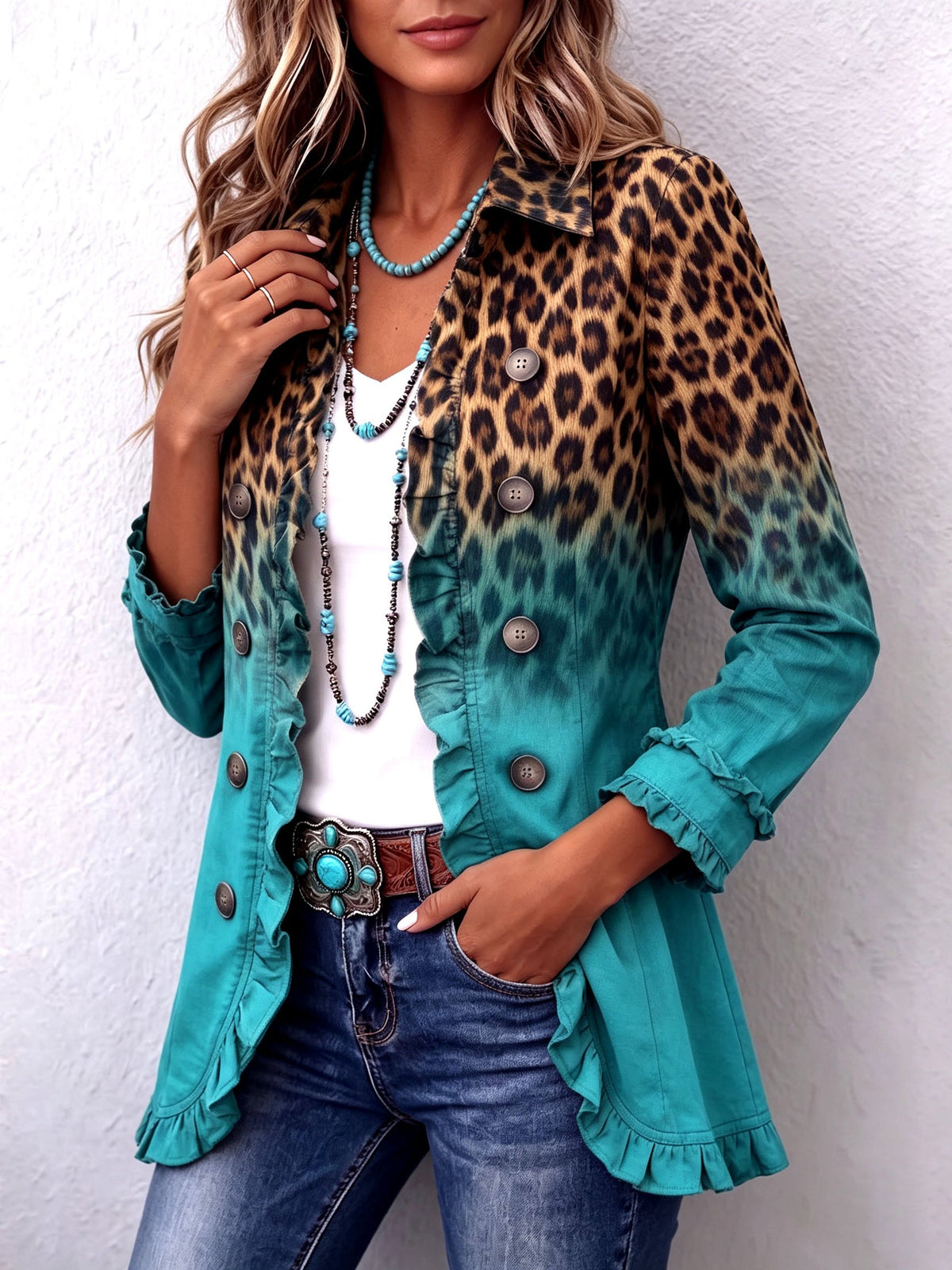 Mercedes Jacket Blazer Leopard Ombre With Ruffles – Sienna Noosa