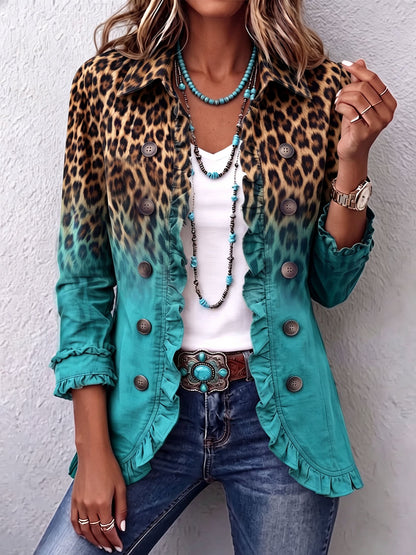 Mercedes Jacket Blazer Leopard Ombre With Ruffles – Sienna Noosa