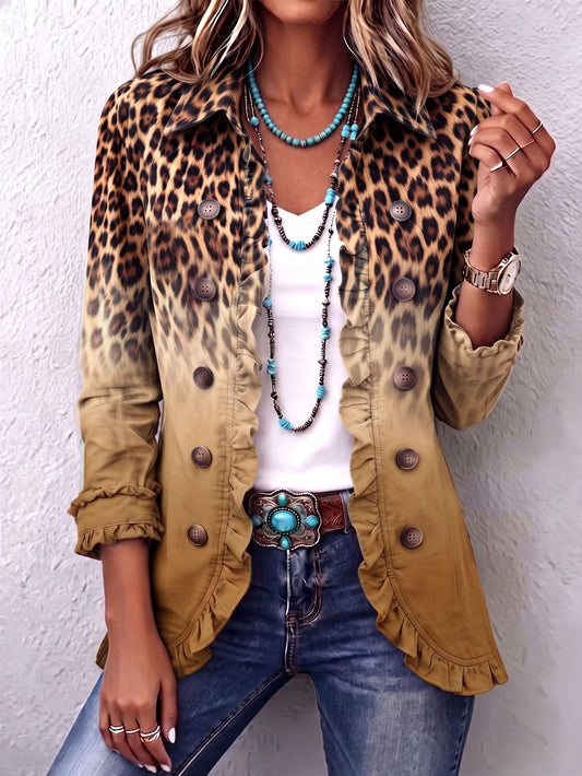 Reyes Jacket Blazer Leopard Ocre With Ruffles – Sienna Noosa