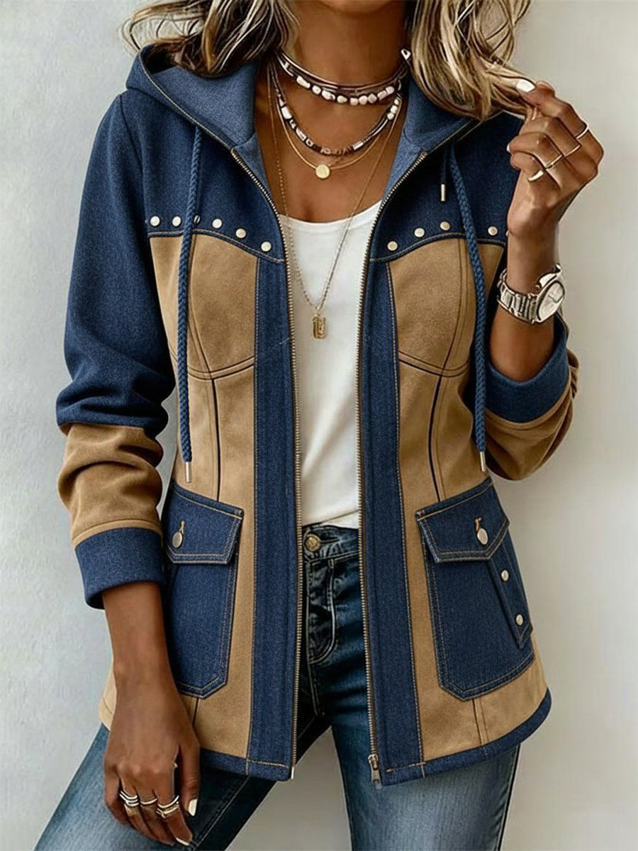 Alida Adriana Jacket With Hood In Navy And Camel – Sienna Noosa