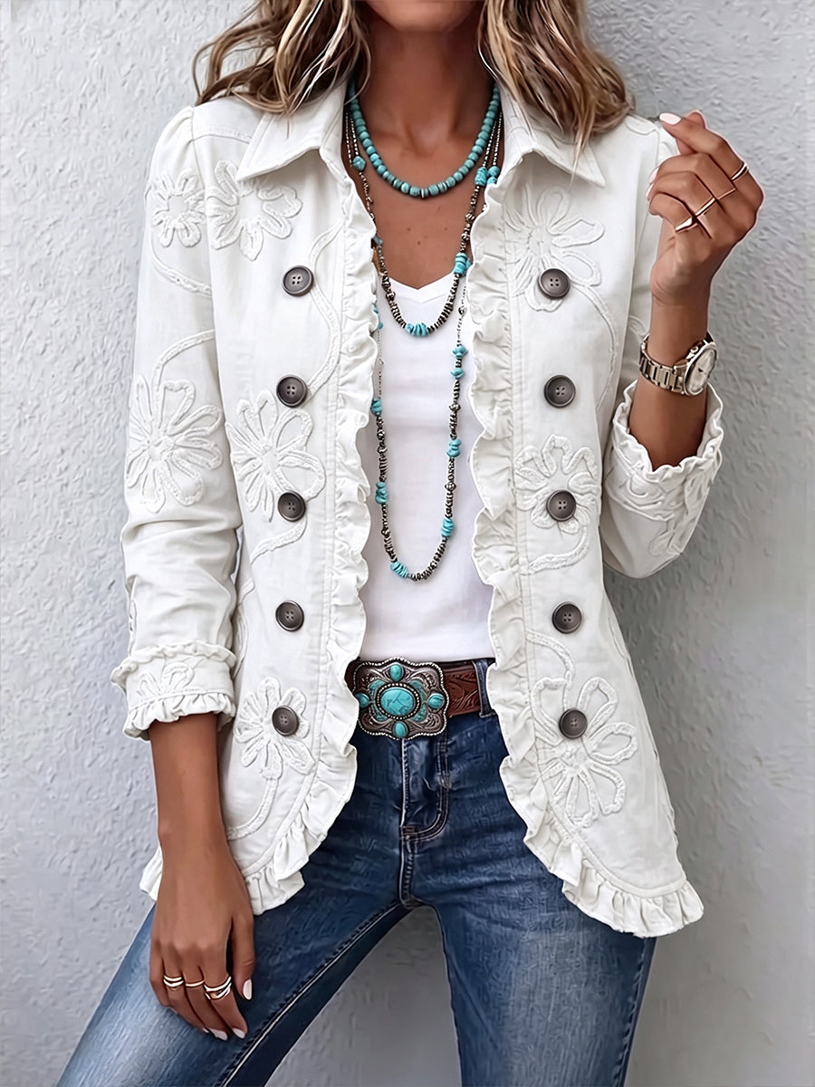 Marisol Jacket Embroidered Marfil With Ruffles – Sienna Noosa