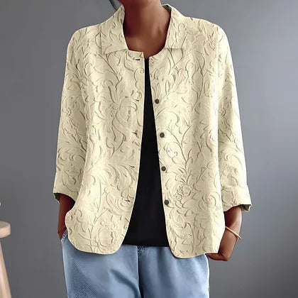 Clemence | Tonal Woven Floral Point-Collar Blouse – Sienna Noosa
