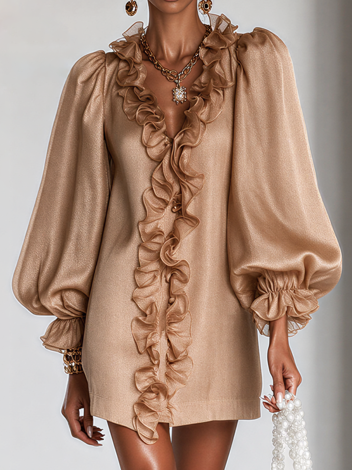 Ruffled Puff Sleeve Loose Straight Cut Mini Dress – Sienna Noosa