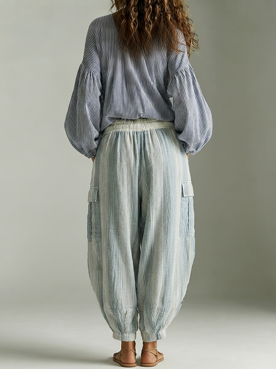 Aurora Bohemian Striped Lantern Sleeve Top and Lantern Pants Two-Piece Set – Sienna Noosa