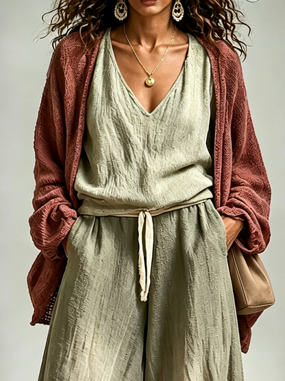Ariadna Tank Top Harem Pants and Knit Cardigan Casual Three Piece Set – Sienna Noosa