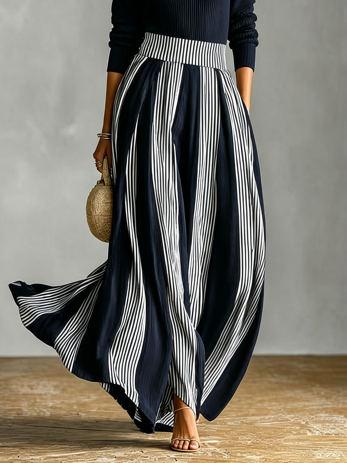Half Zip Ribbed Knit Top and High Waist Striped Skirt Two-Piece Set – Sienna Noosa
