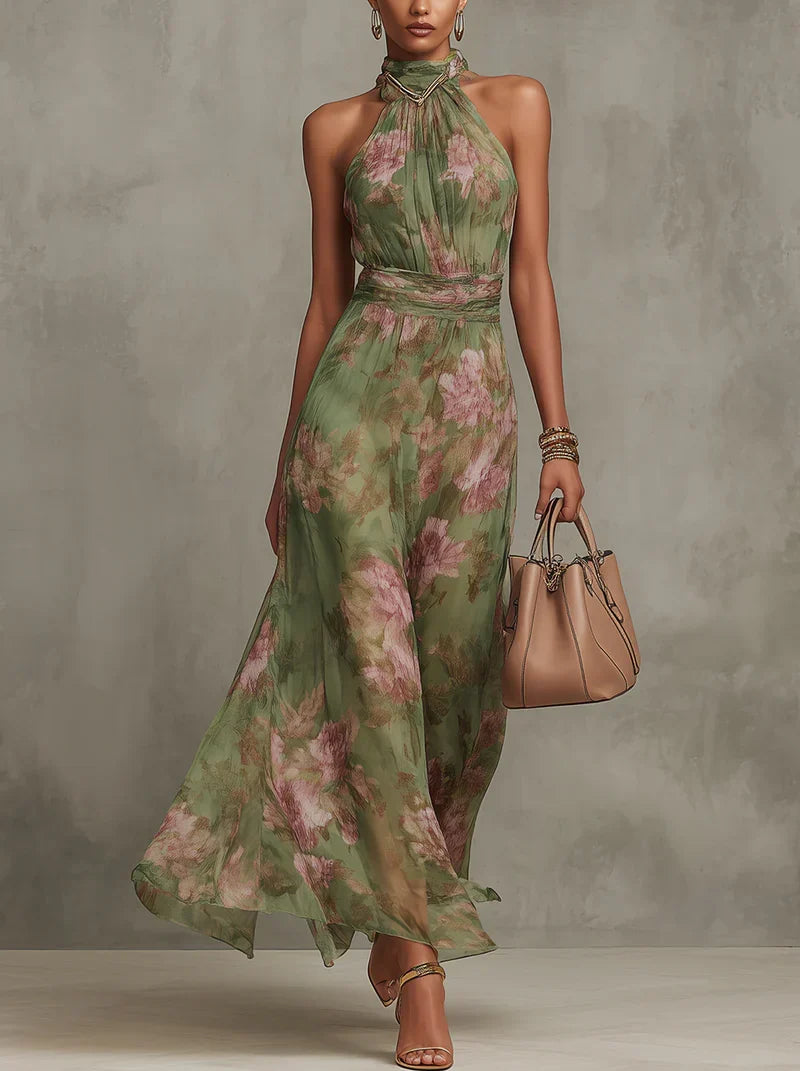 Maxi Dress Halter Floral Green Chiffon – Sienna Noosa