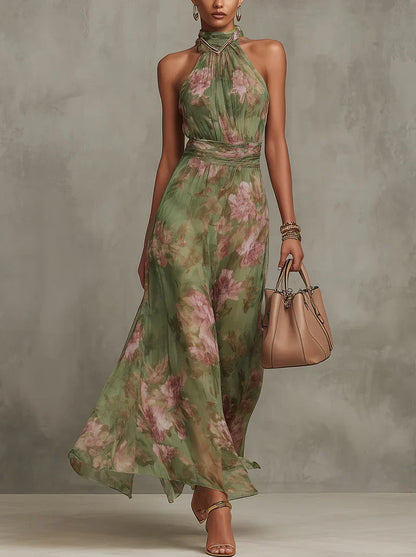 Maxi Dress Halter Floral Green Chiffon – Sienna Noosa