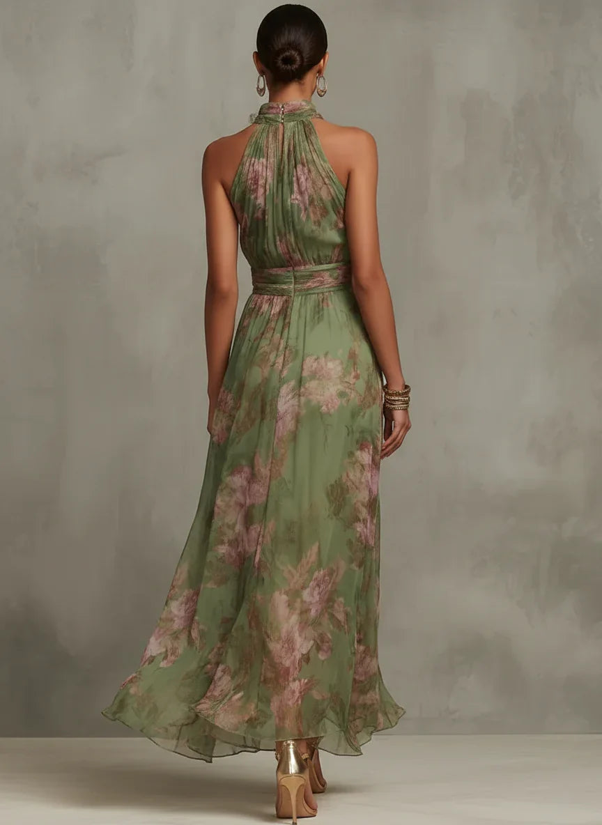 Maxi Dress Halter Floral Green Chiffon – Sienna Noosa