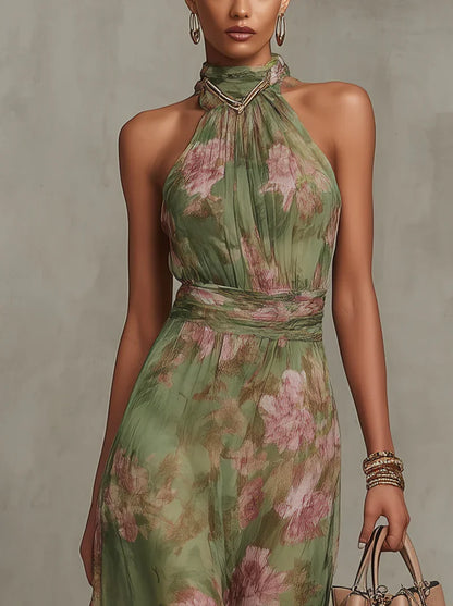 Maxi Dress Halter Floral Green Chiffon – Sienna Noosa