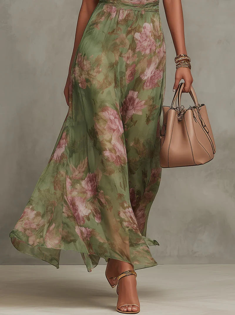 Maxi Dress Halter Floral Green Chiffon – Sienna Noosa